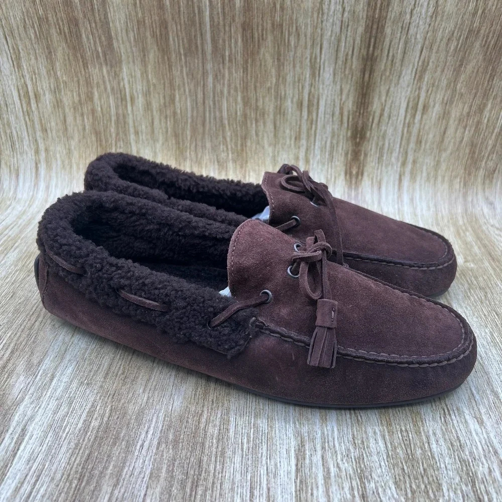 Ralph Lauren Purple Label Harold Tassel Shearling Loafers Men's 10 D Brown Suede